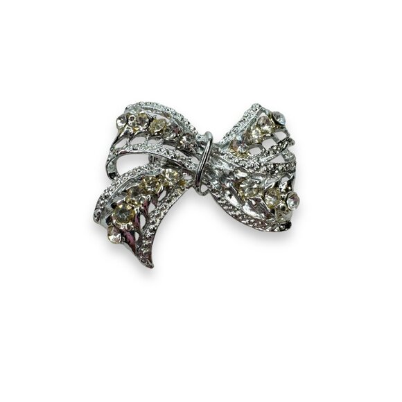 Unsigned Jewelry - Vintage Crystal Bow Brooch Pin Unsigned Rhinestone